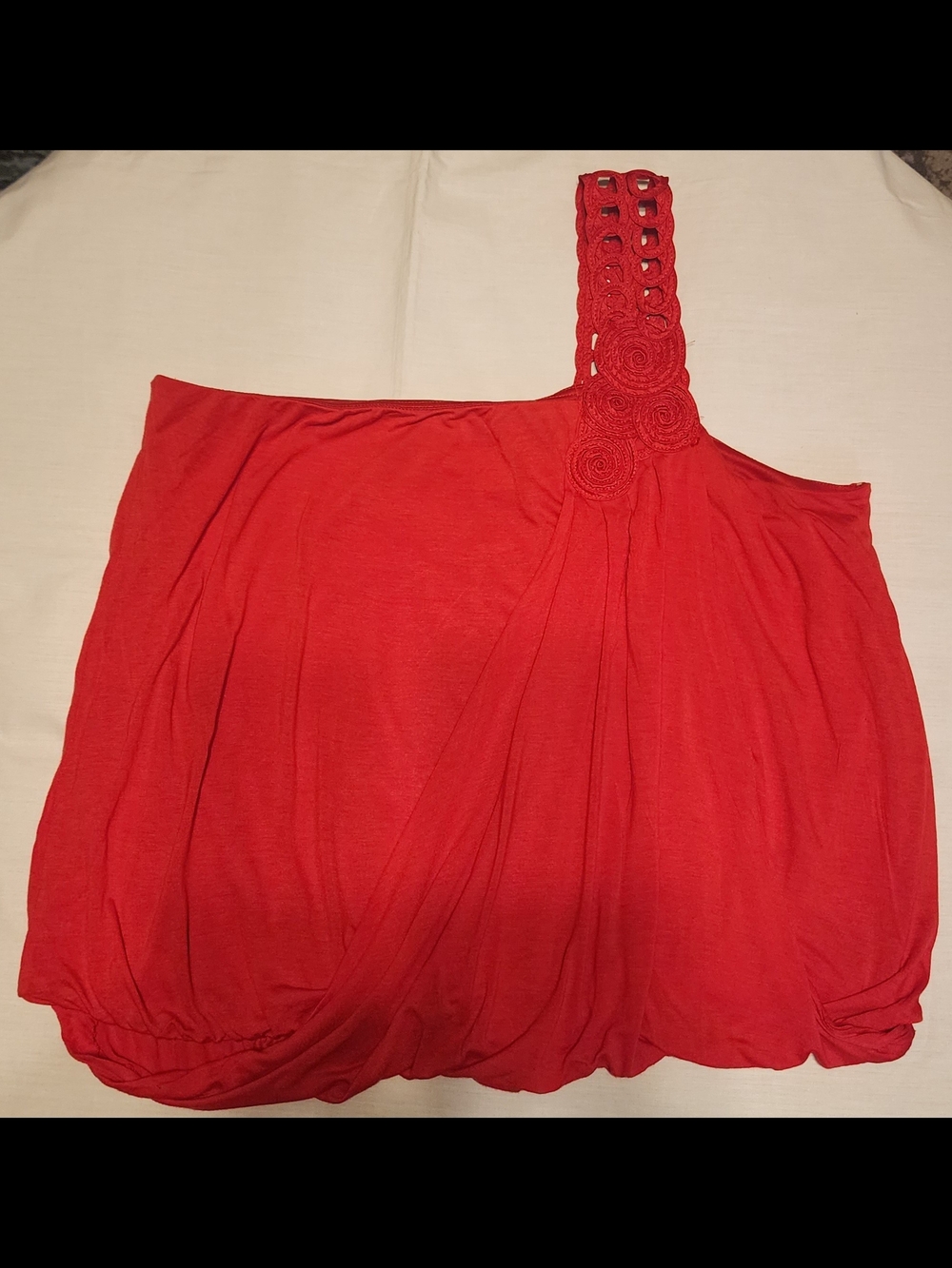 Lane Bryant Red One-Shoulder Crochet-Strap Tank